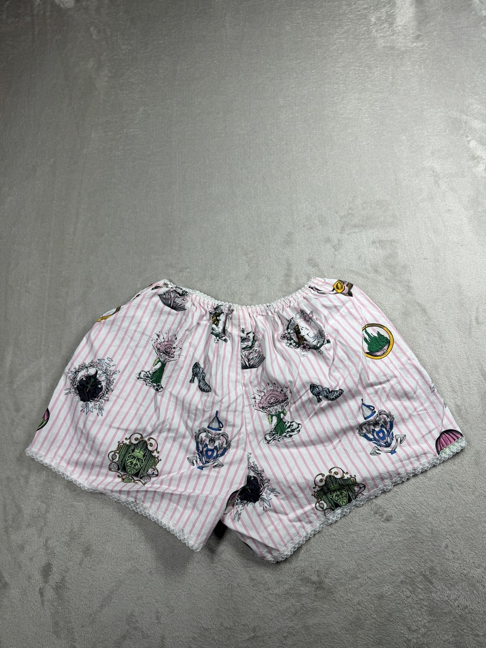 Katie Kime X Wicked Pink White Striped Boxer Style Floral Lace PJ Shorts Medium - Picture 13 of 16